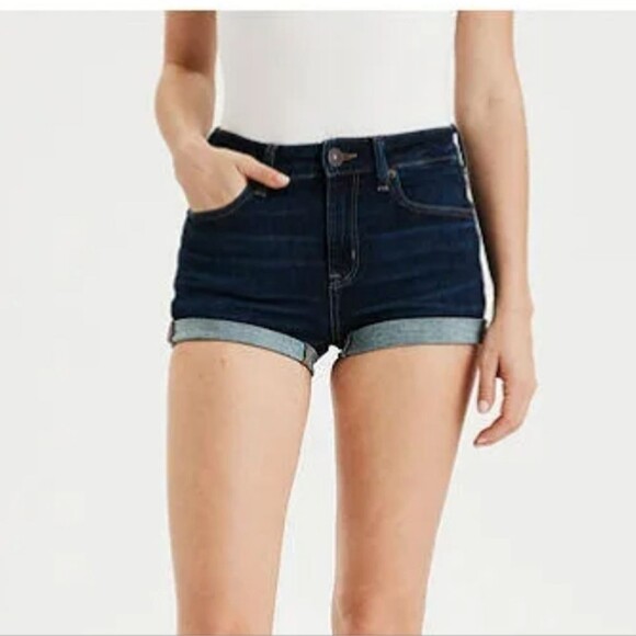 American Eagle AEO super stretch hi-rise shortie denim jean shorts 2 - Picture 1 of 6